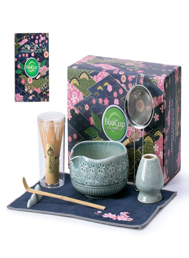 Buucup Matcha Whisk Set, Ceramic Matcha Kit Includes Matcha Bowl, Matcha Whisk and Holder, Bamboo Scoop, Scoop Rest, Sifter and Tea Towel - 7 Pcs Matcha Kit for Matcha Lovers (Blue) - Image 1